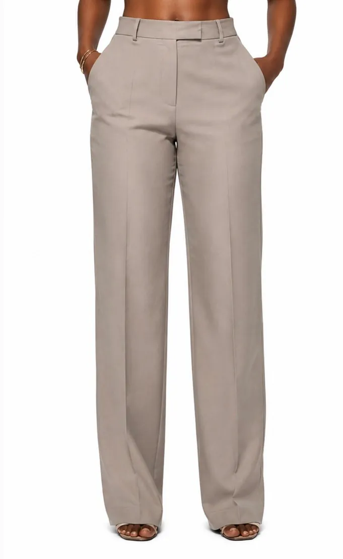 Beige Tailored Wide-Leg Trouser