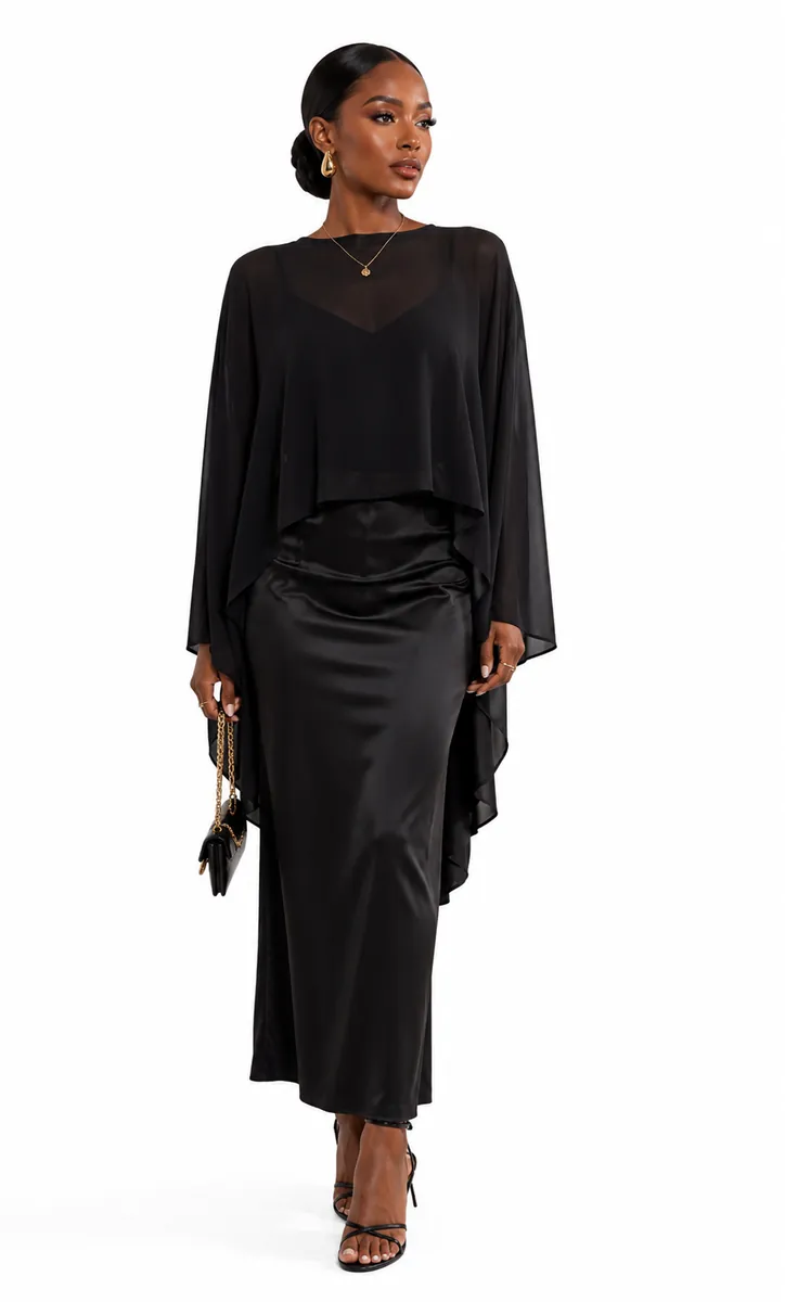 Black Chiffon Overlay Maxi Dress